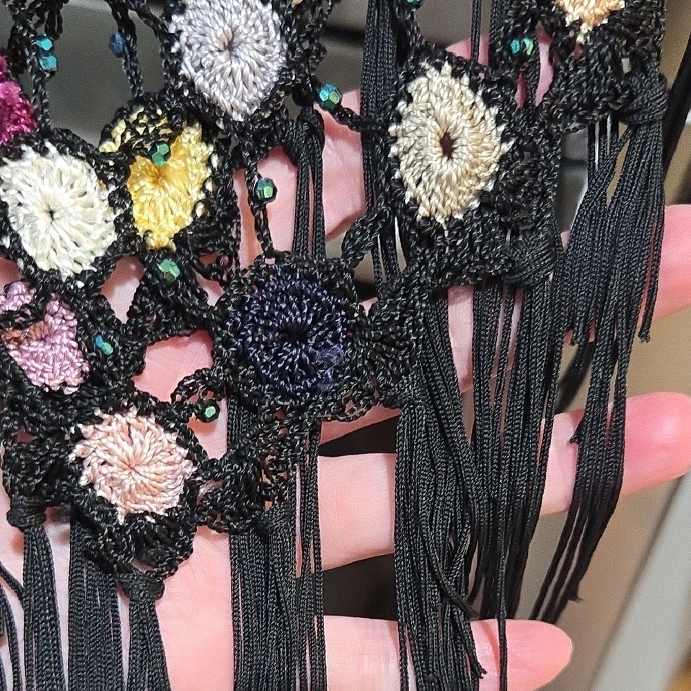 Source Unknown Multicolor Crochet Poncho With Bea… - image 4